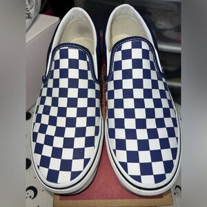 Navy and White Checkered Slip On Vans